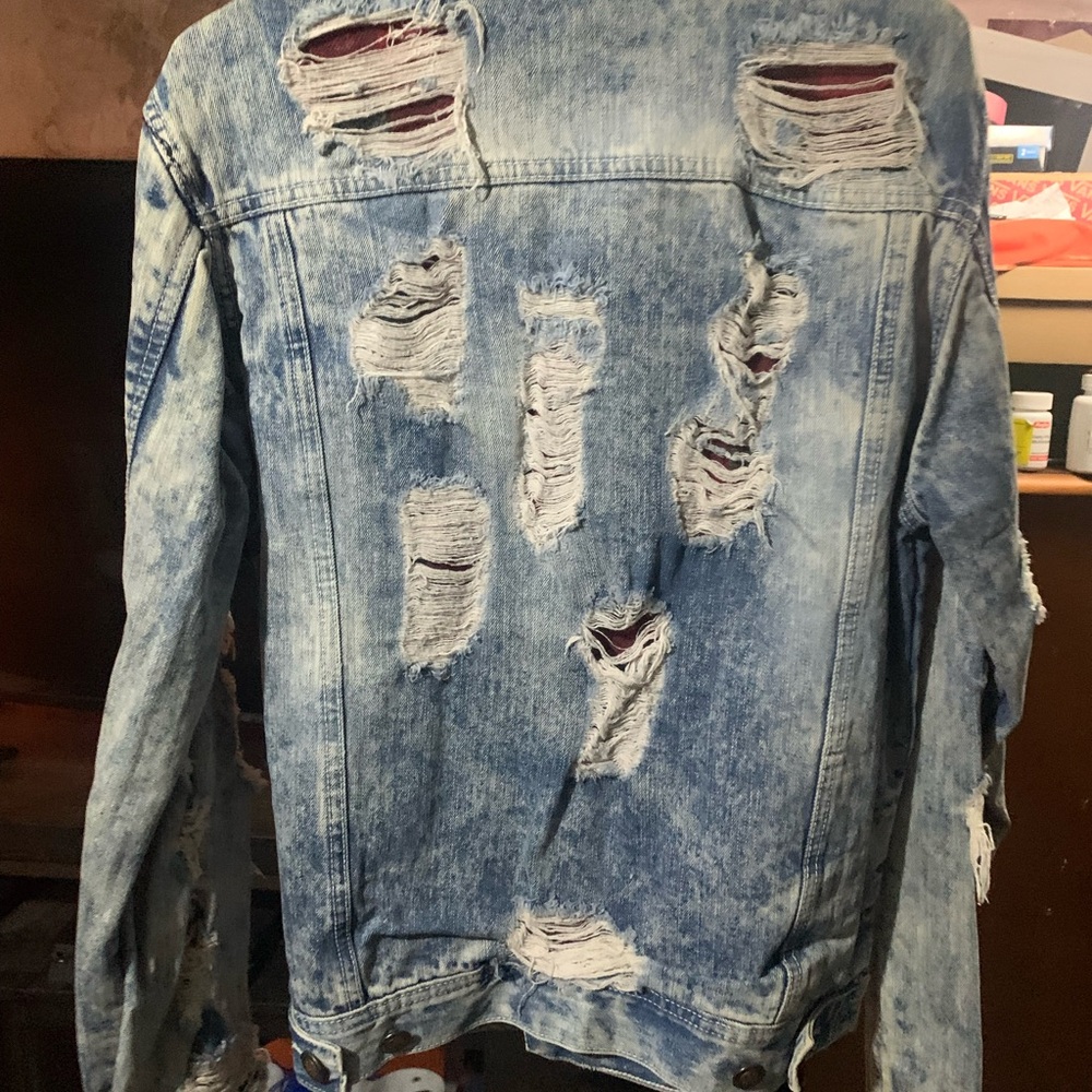 Copper Rivet Distressed Denim Jacket - Picture 2 of 3